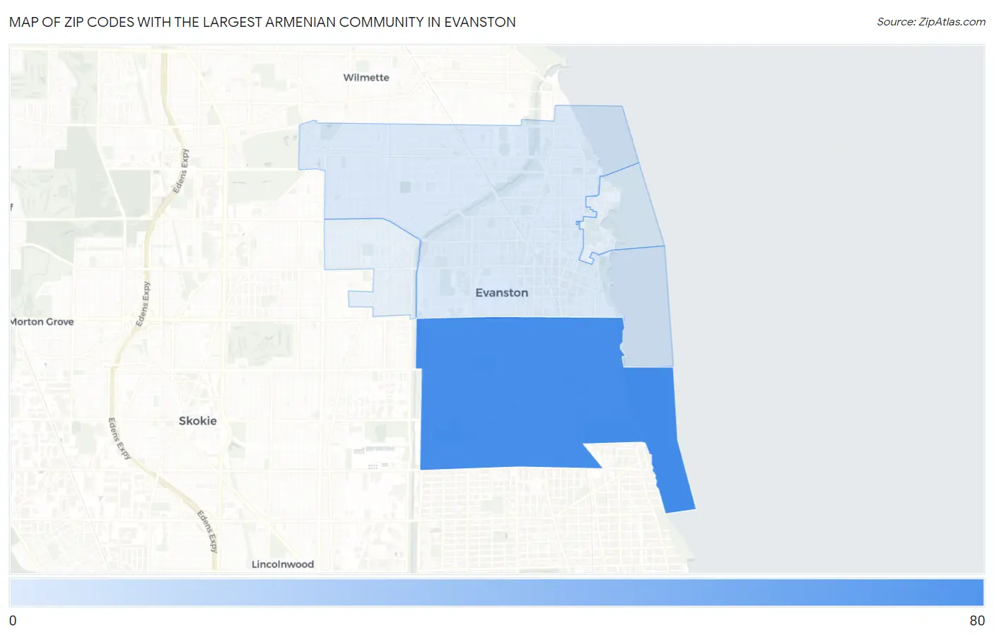 Zip Codes with the Largest Armenian Community in Evanston Map