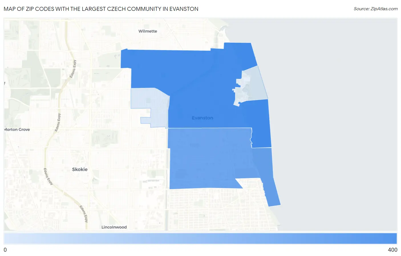 Zip Codes with the Largest Czech Community in Evanston Map