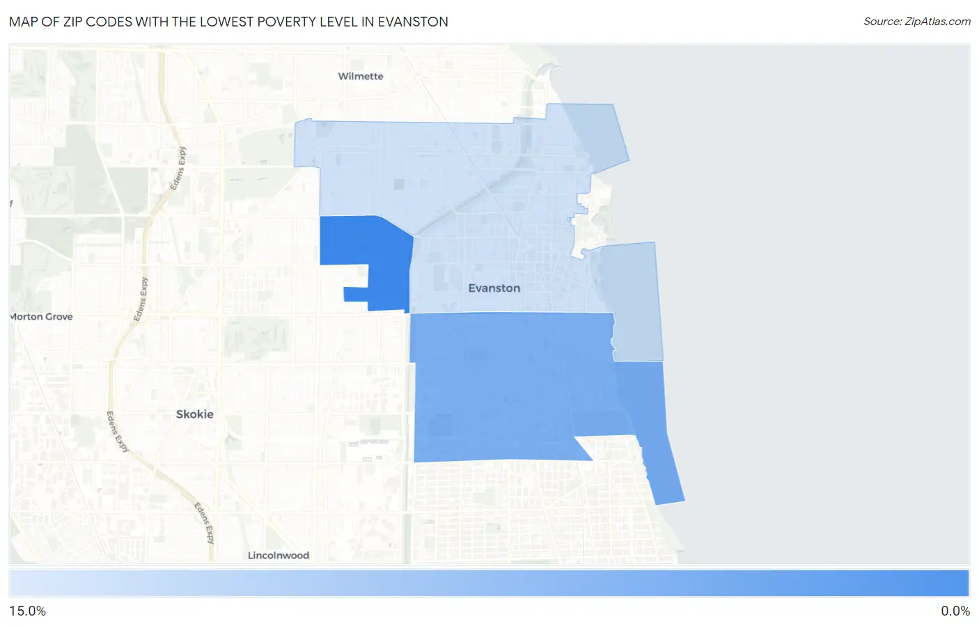 Zip Codes with the Lowest Poverty Level in Evanston Map