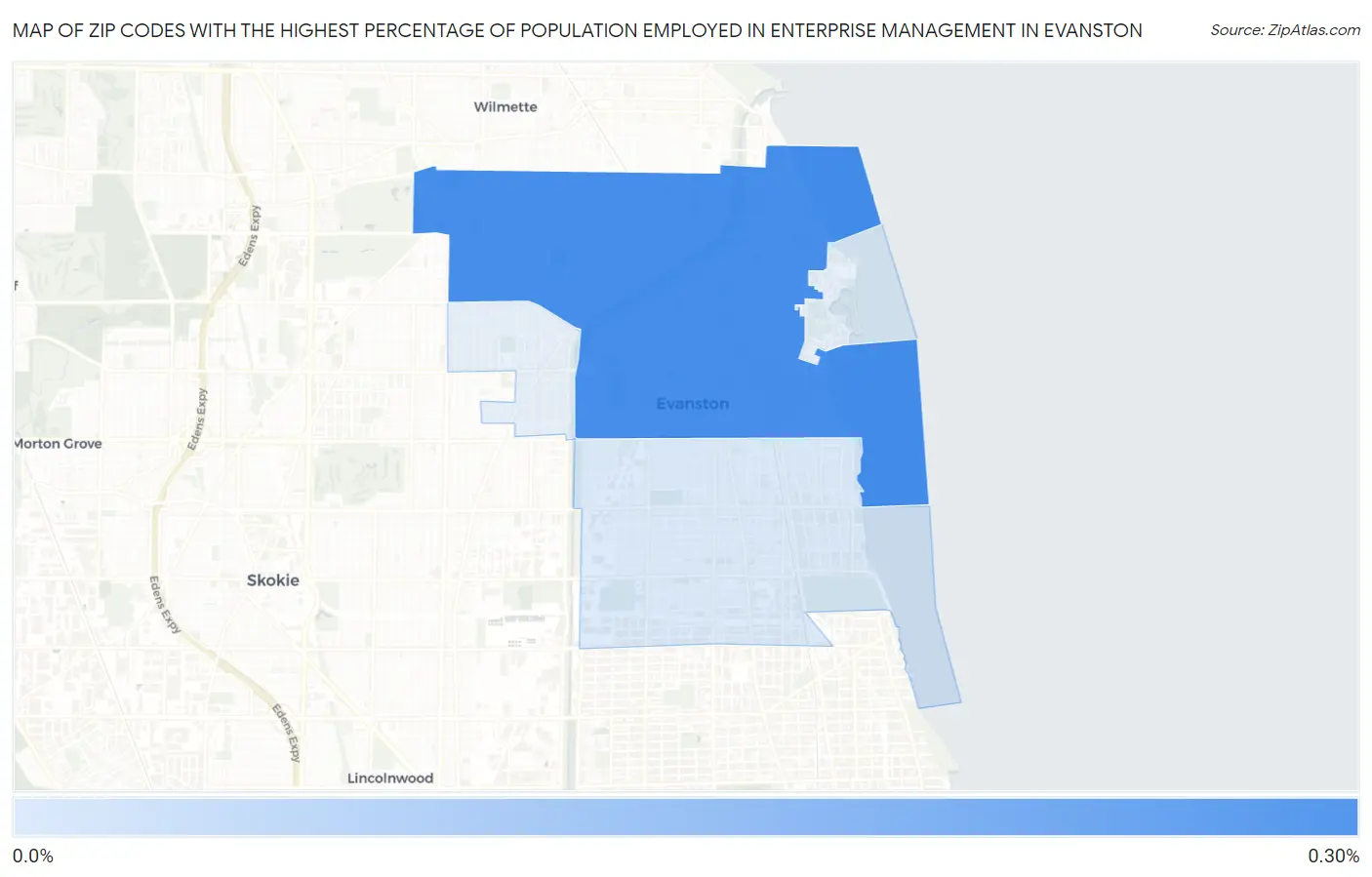 Zip Codes with the Highest Percentage of Population Employed in Enterprise Management in Evanston Map