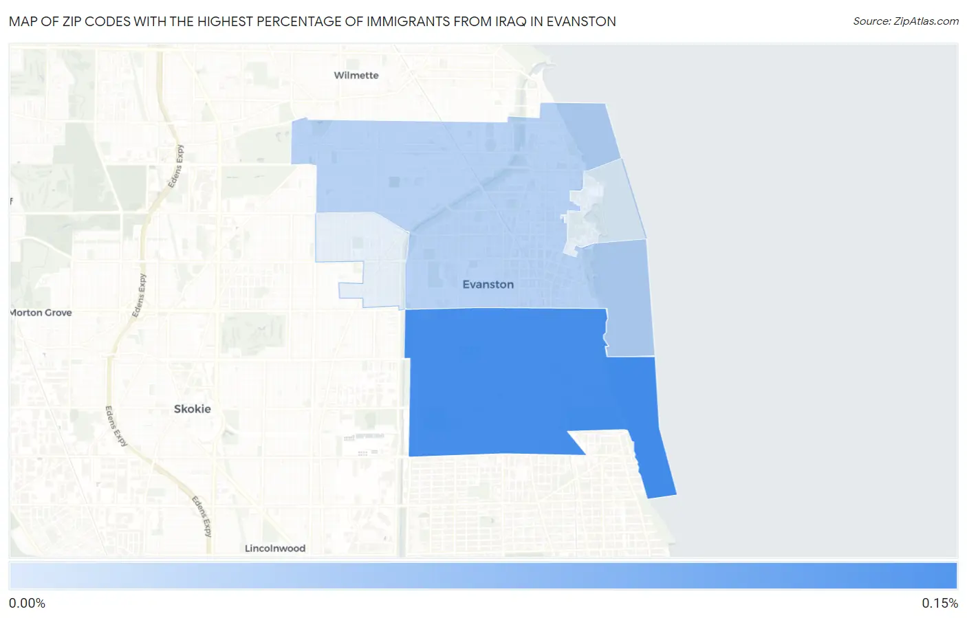 Zip Codes with the Highest Percentage of Immigrants from Iraq in Evanston Map