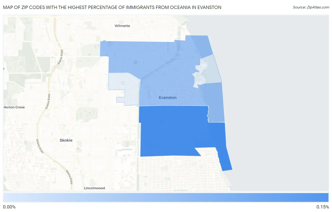 Zip Codes with the Highest Percentage of Immigrants from Oceania in Evanston Map