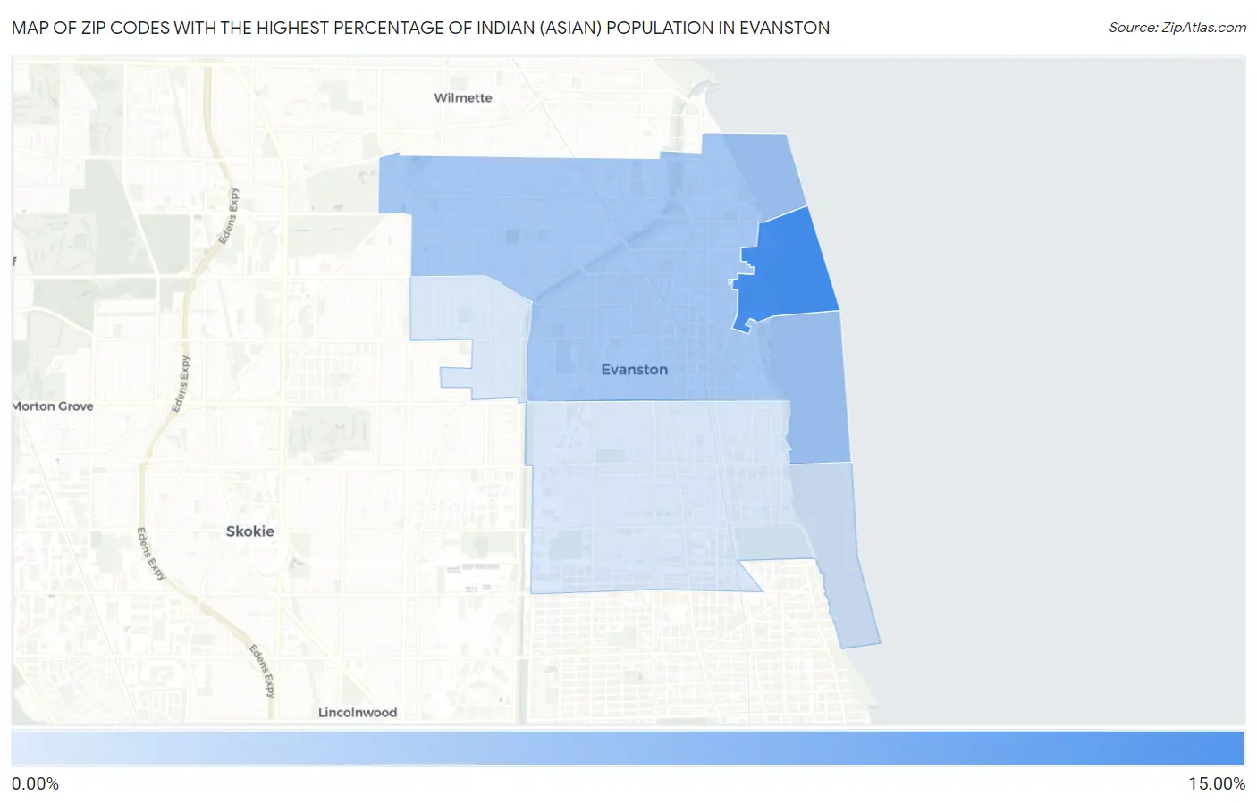 Zip Codes with the Highest Percentage of Indian (Asian) Population in Evanston Map