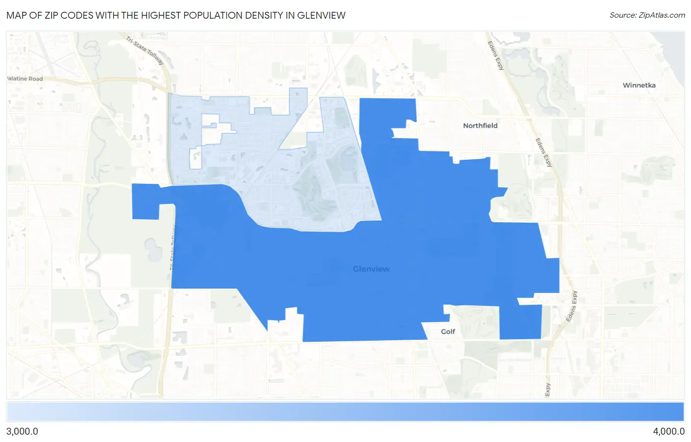 Zip Codes with the Highest Population Density in Glenview Map