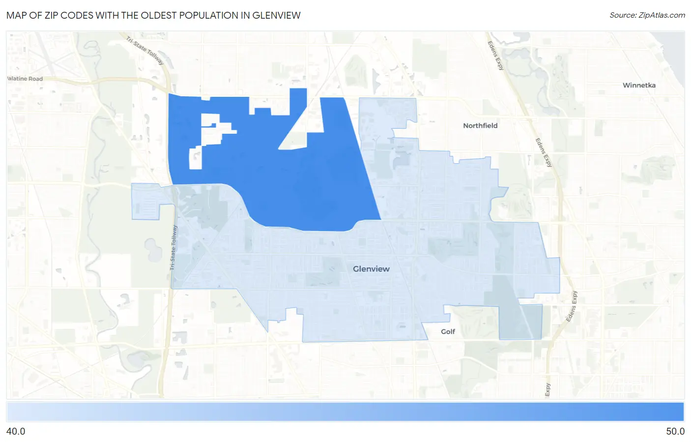Zip Codes with the Oldest Population in Glenview Map
