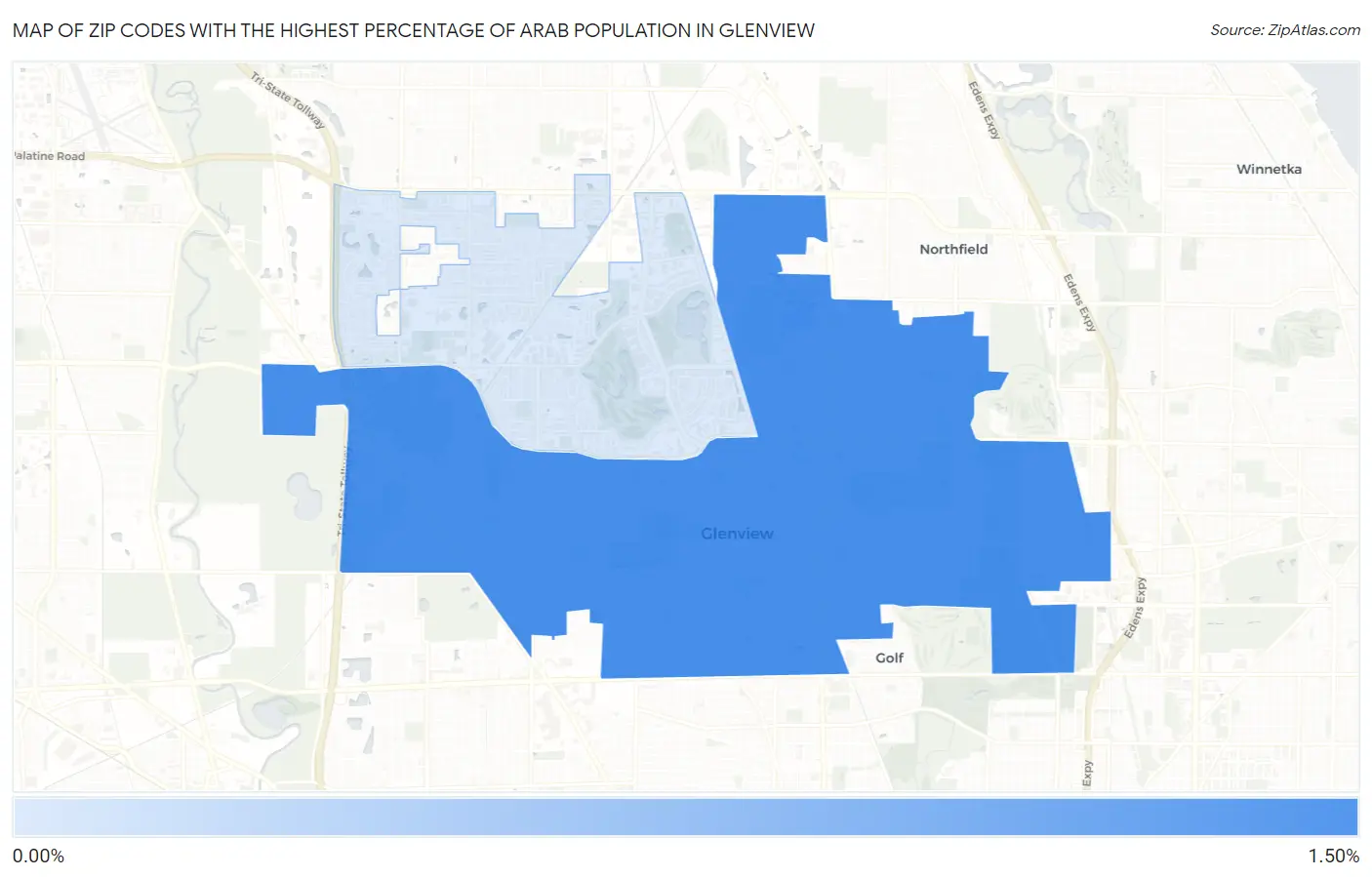 Zip Codes with the Highest Percentage of Arab Population in Glenview Map