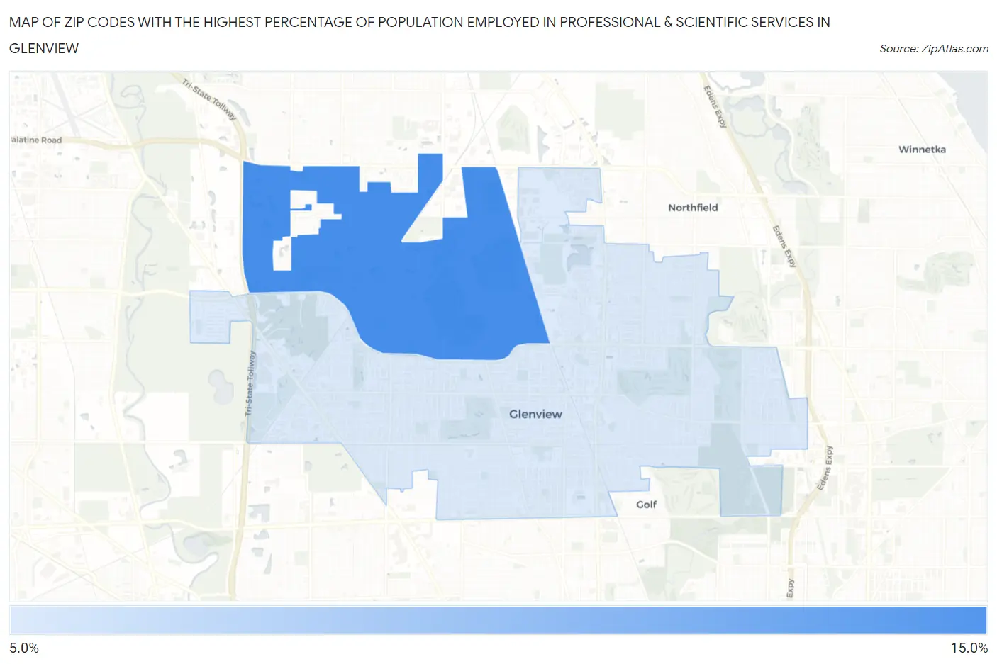 Zip Codes with the Highest Percentage of Population Employed in Professional & Scientific Services in Glenview Map
