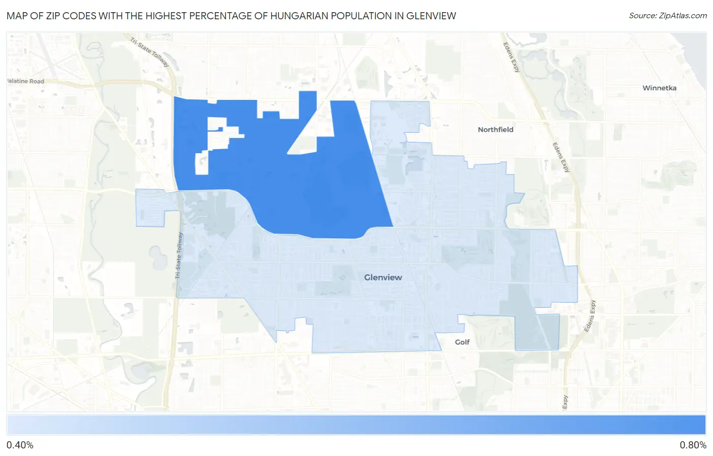 Zip Codes with the Highest Percentage of Hungarian Population in Glenview Map