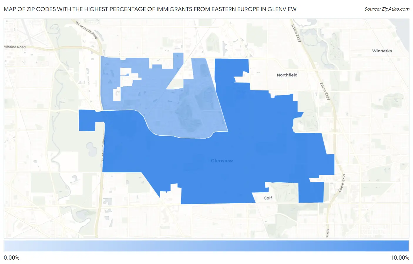 Zip Codes with the Highest Percentage of Immigrants from Eastern Europe in Glenview Map