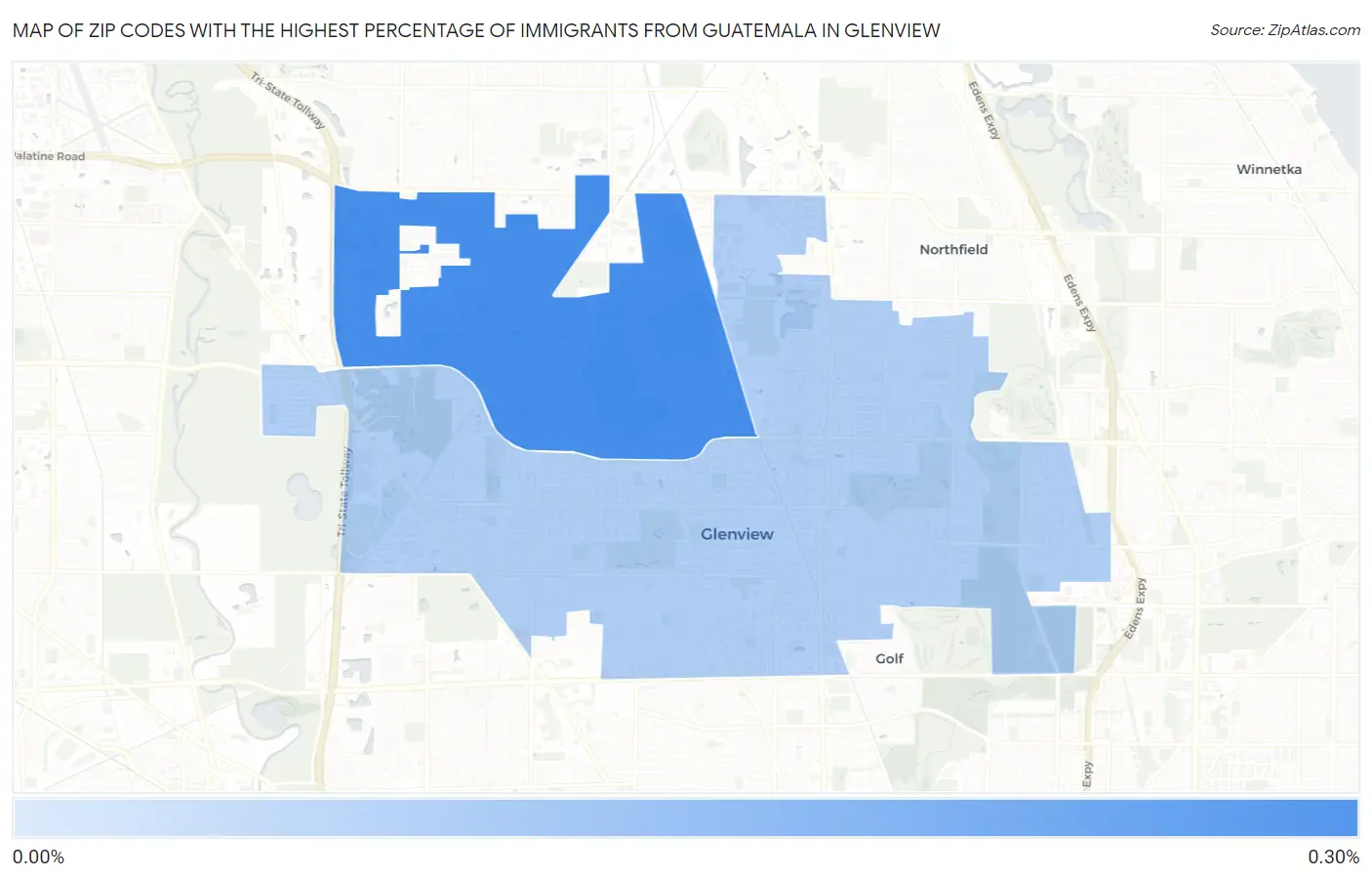 Zip Codes with the Highest Percentage of Immigrants from Guatemala in Glenview Map