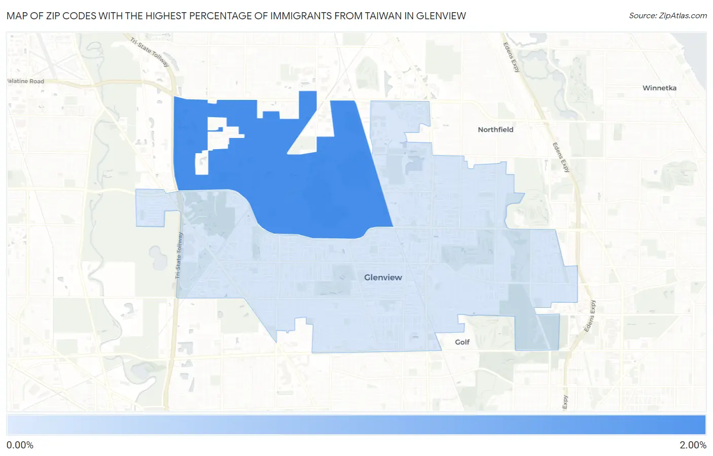 Zip Codes with the Highest Percentage of Immigrants from Taiwan in Glenview Map