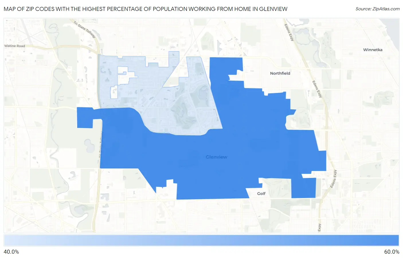 Zip Codes with the Highest Percentage of Population Working from Home in Glenview Map