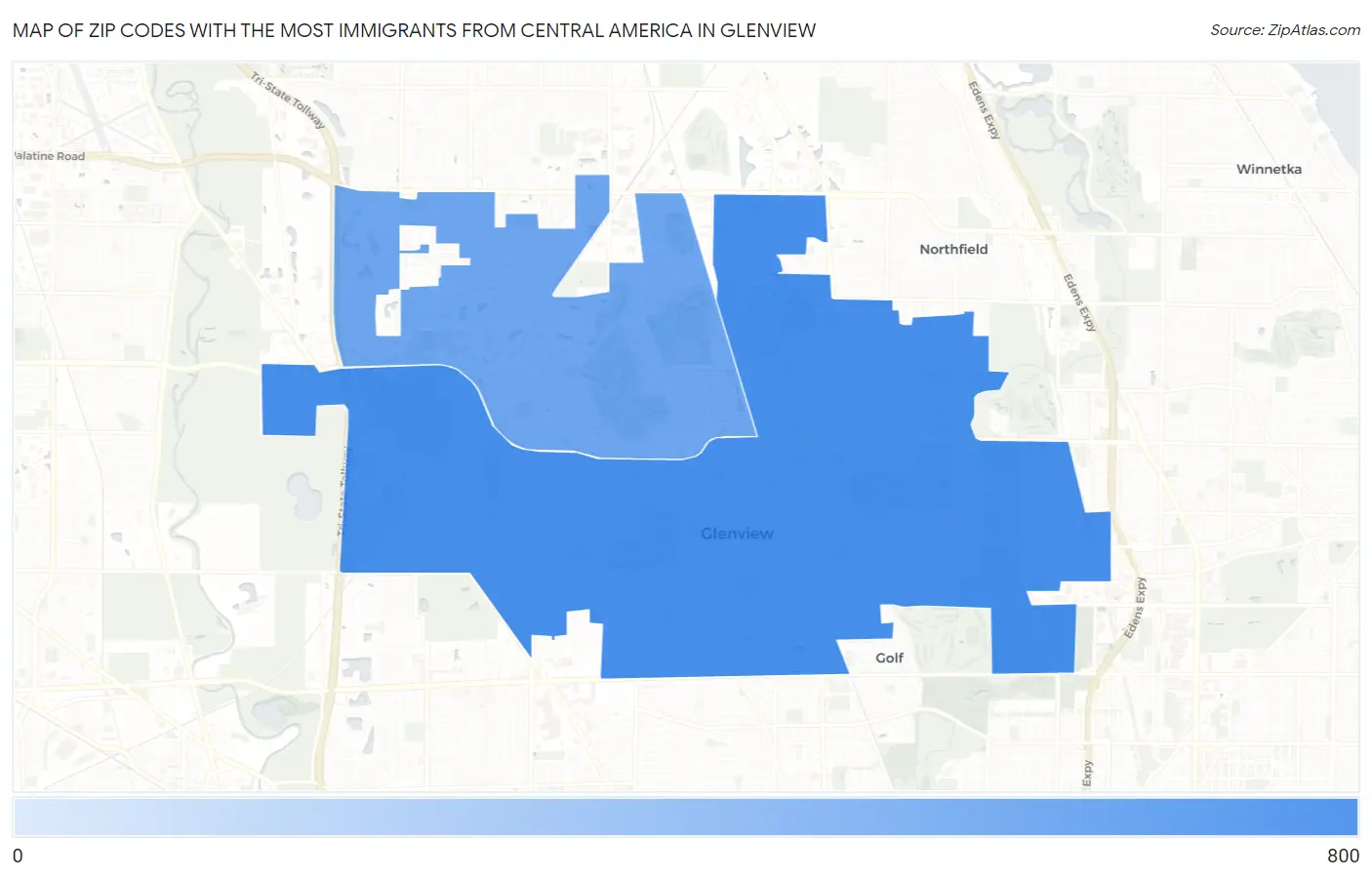 Zip Codes with the Most Immigrants from Central America in Glenview Map