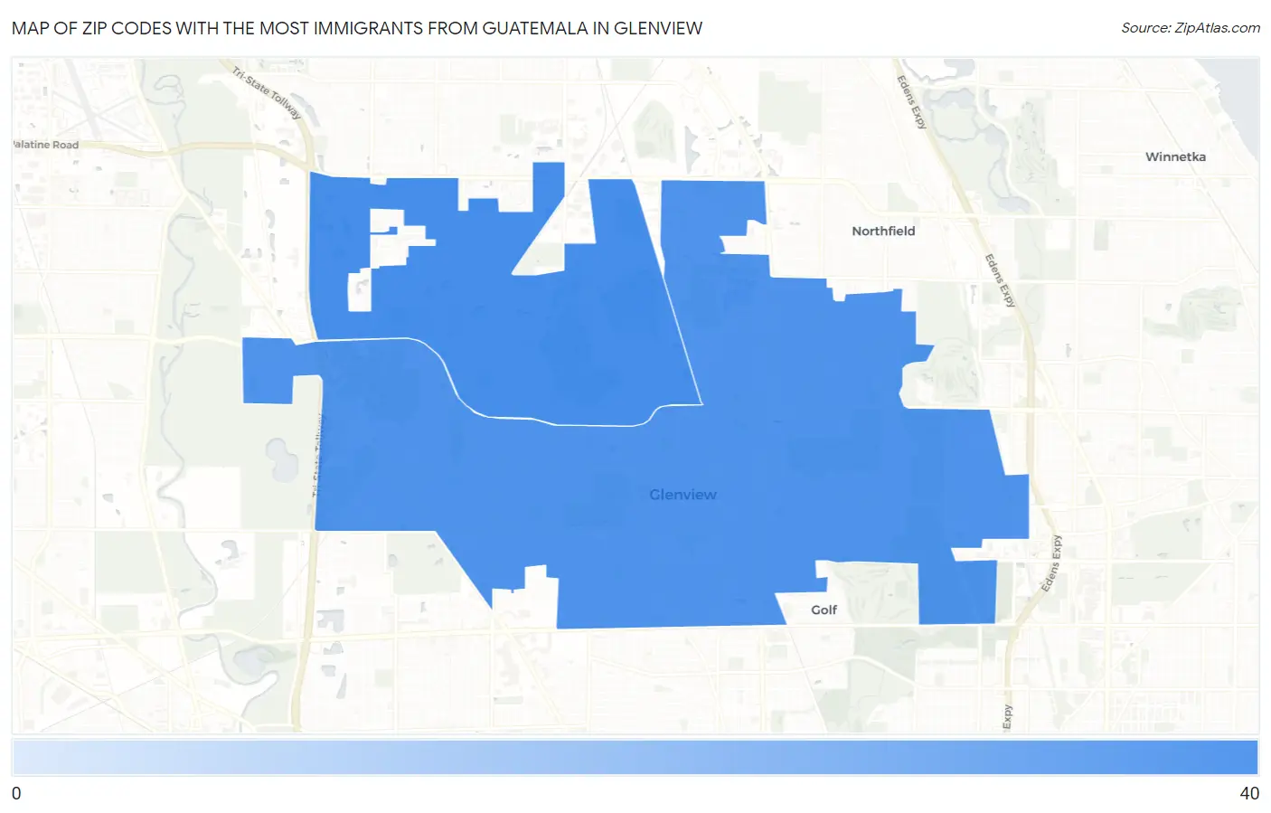 Zip Codes with the Most Immigrants from Guatemala in Glenview Map