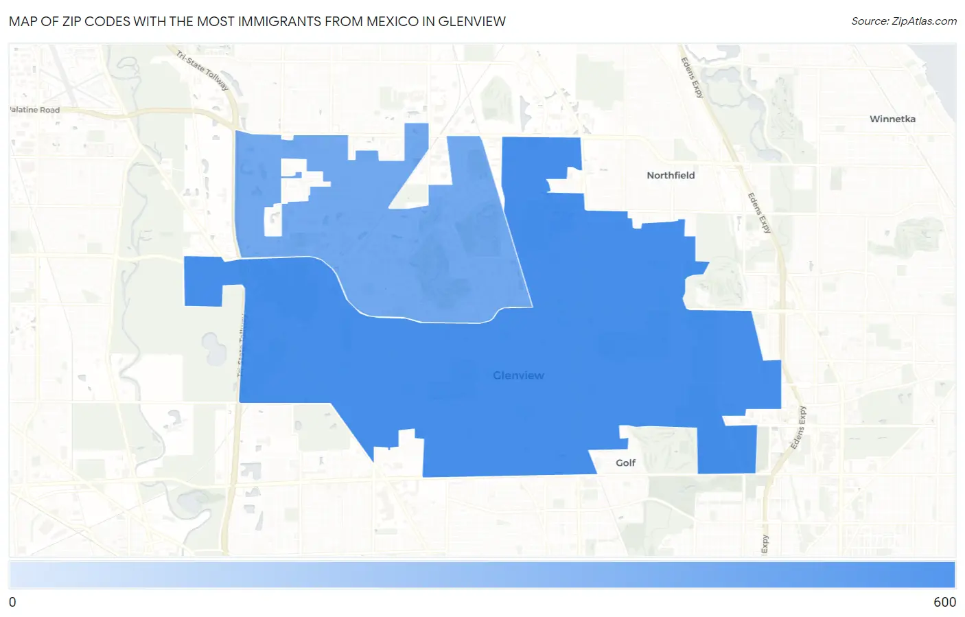 Zip Codes with the Most Immigrants from Mexico in Glenview Map