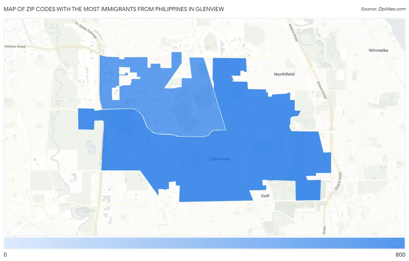Zip Codes with the Most Immigrants from Philippines in Glenview Map