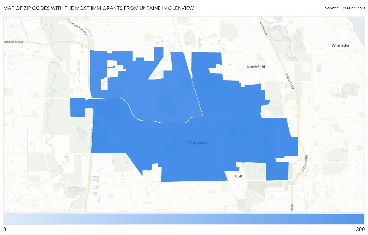 Zip Codes with the Most Immigrants from Ukraine in Glenview Map