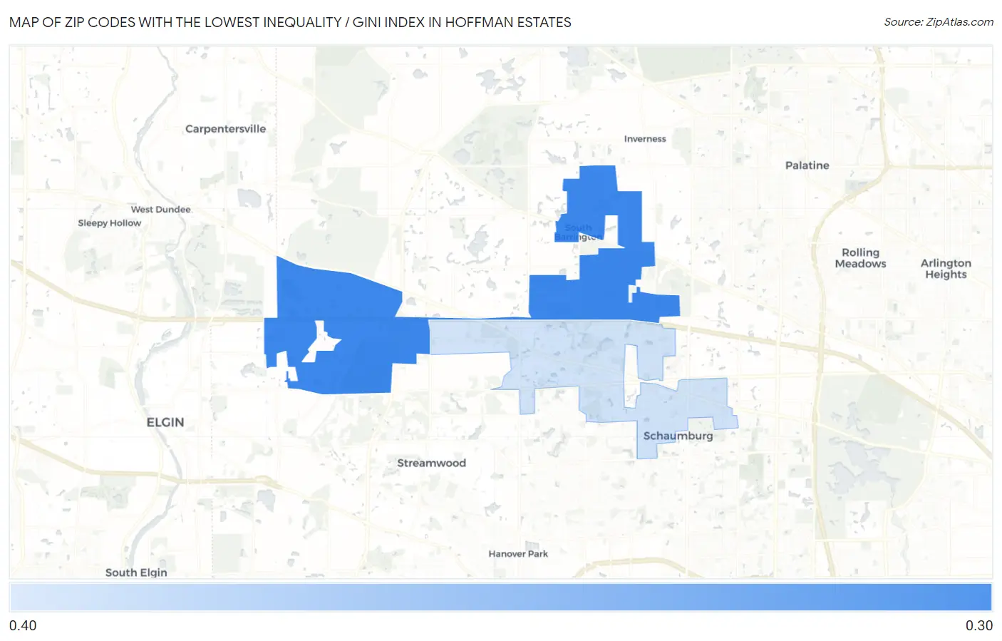 Zip Codes with the Lowest Inequality / Gini Index in Hoffman Estates Map