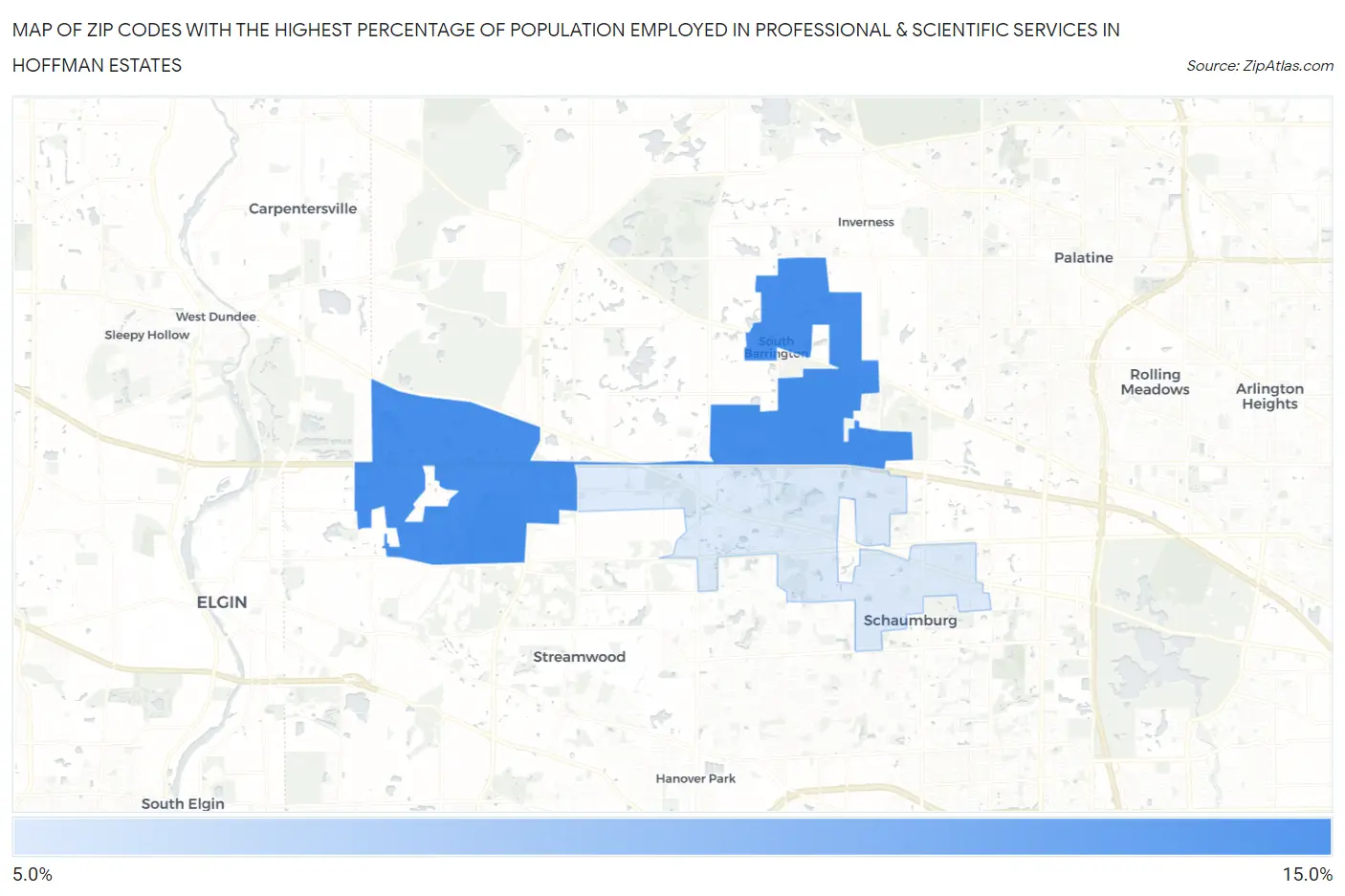 Zip Codes with the Highest Percentage of Population Employed in Professional & Scientific Services in Hoffman Estates Map