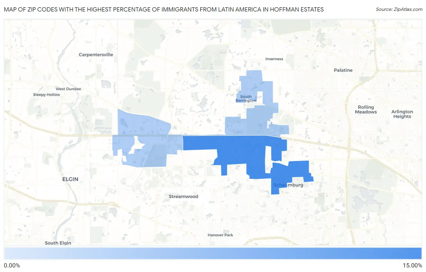 Zip Codes with the Highest Percentage of Immigrants from Latin America in Hoffman Estates Map