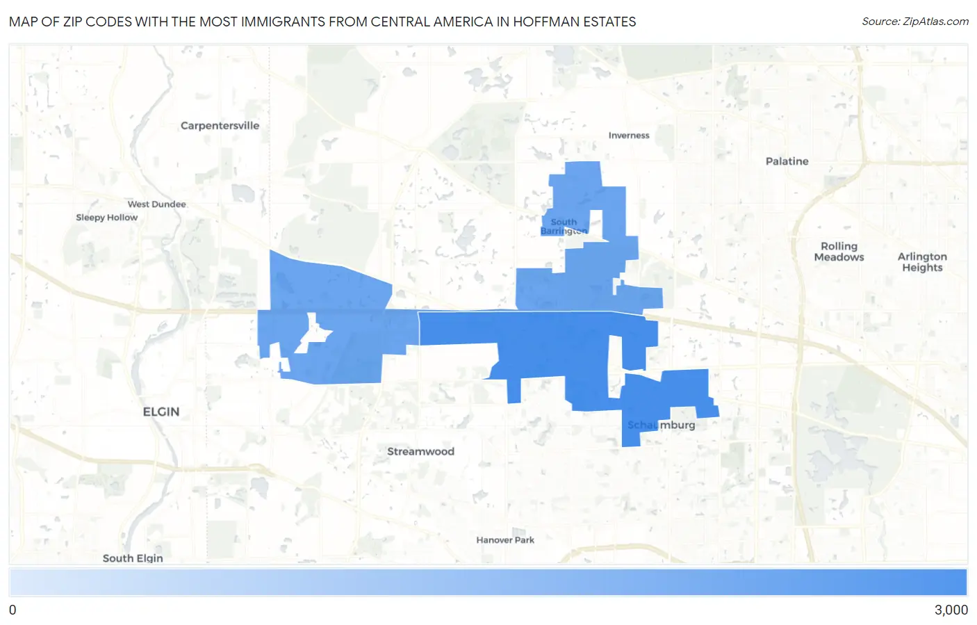 Zip Codes with the Most Immigrants from Central America in Hoffman Estates Map