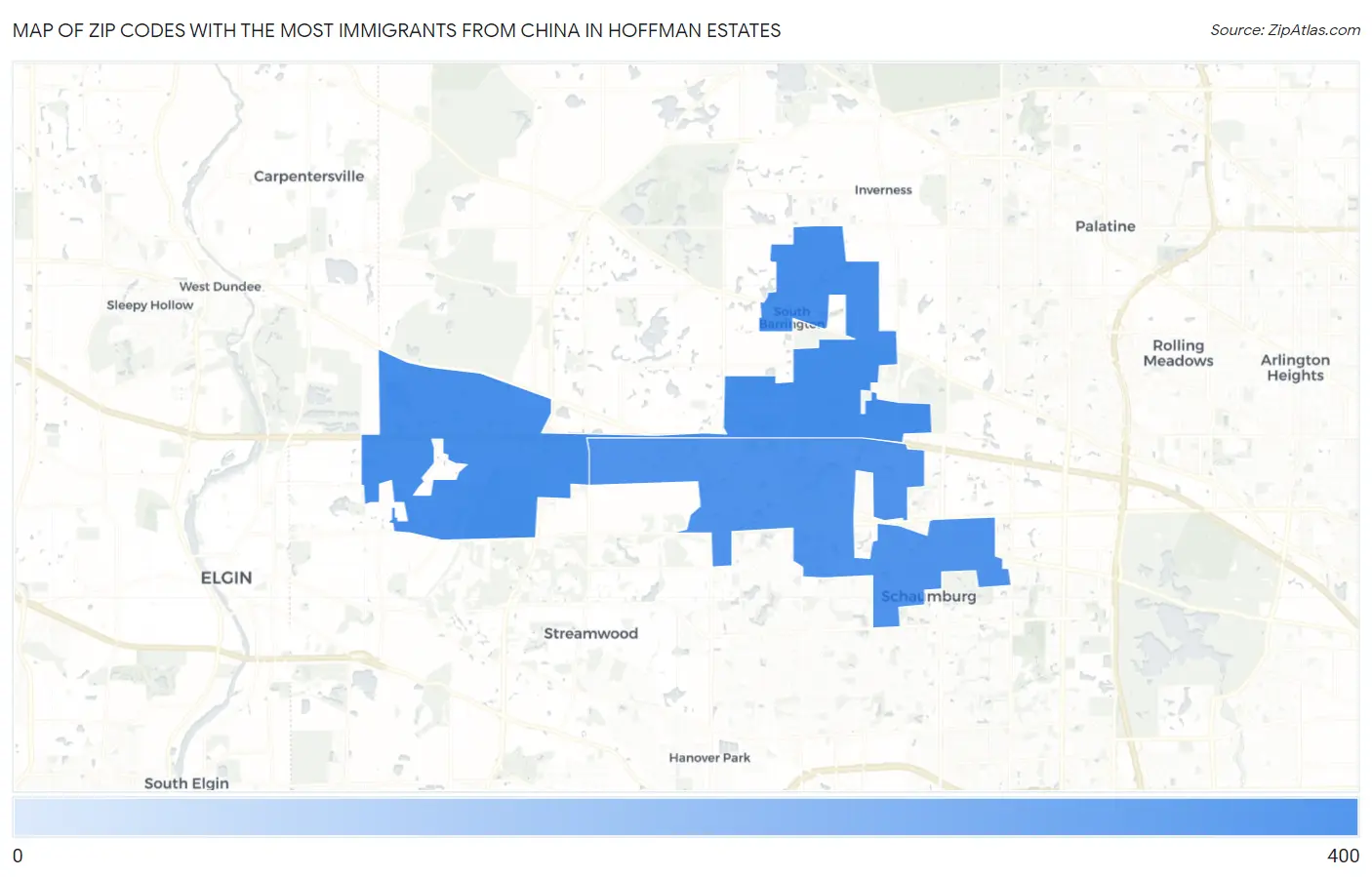 Zip Codes with the Most Immigrants from China in Hoffman Estates Map