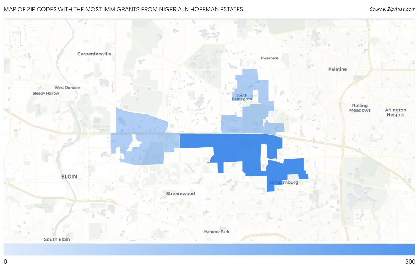 Zip Codes with the Most Immigrants from Nigeria in Hoffman Estates Map