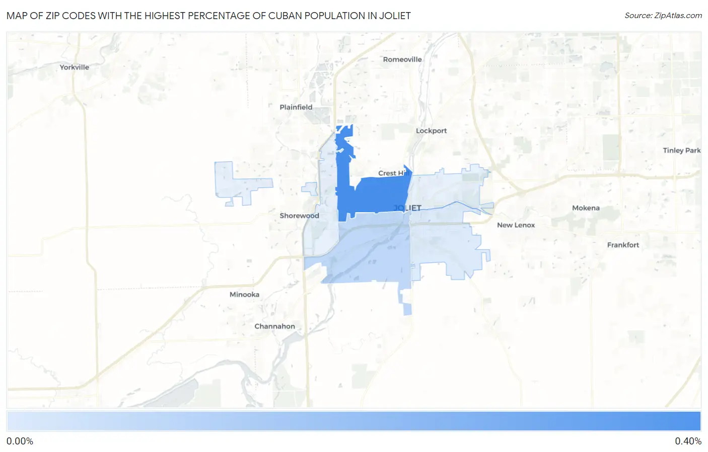 Zip Codes with the Highest Percentage of Cuban Population in Joliet Map