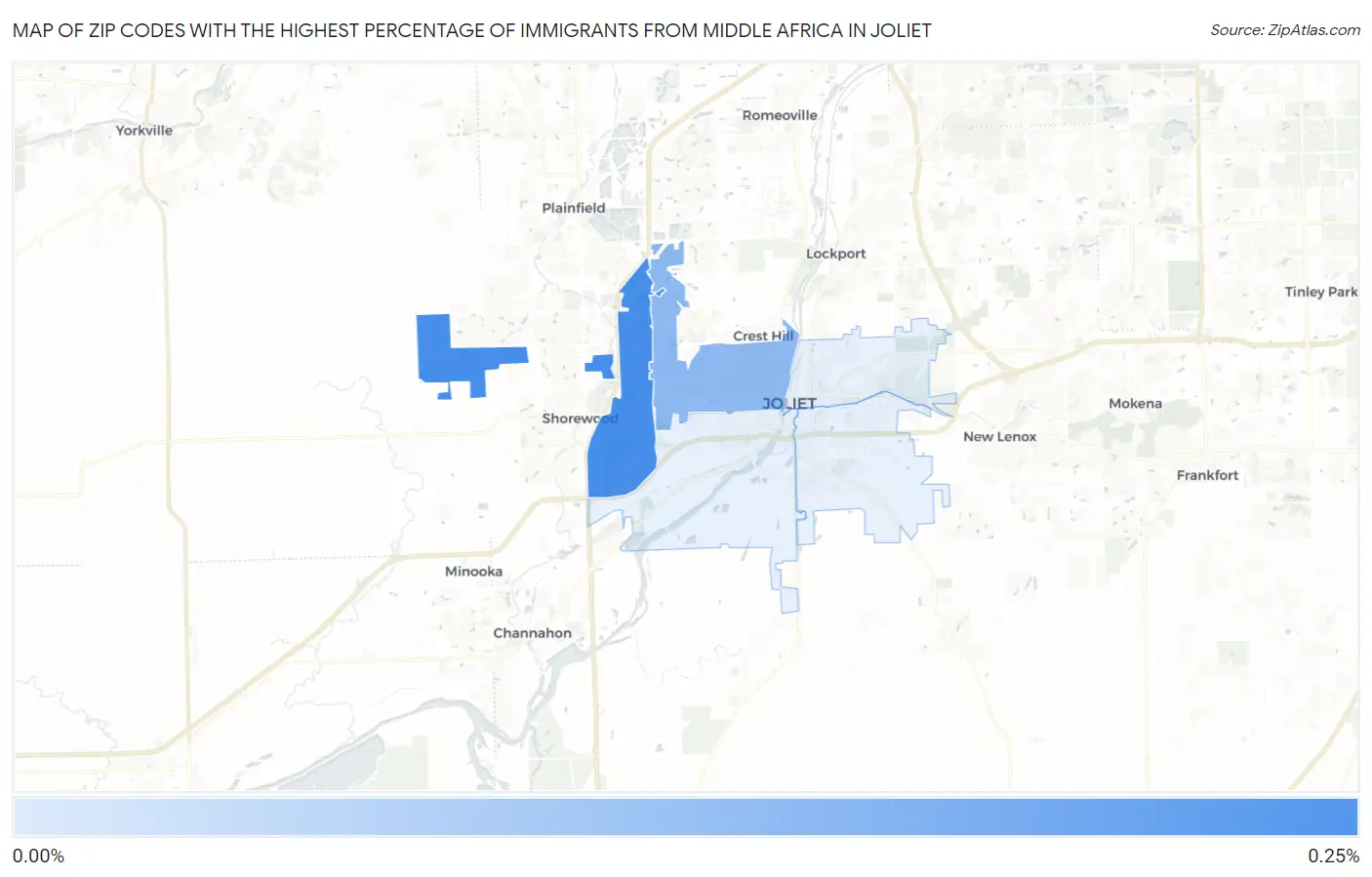 Zip Codes with the Highest Percentage of Immigrants from Middle Africa in Joliet Map