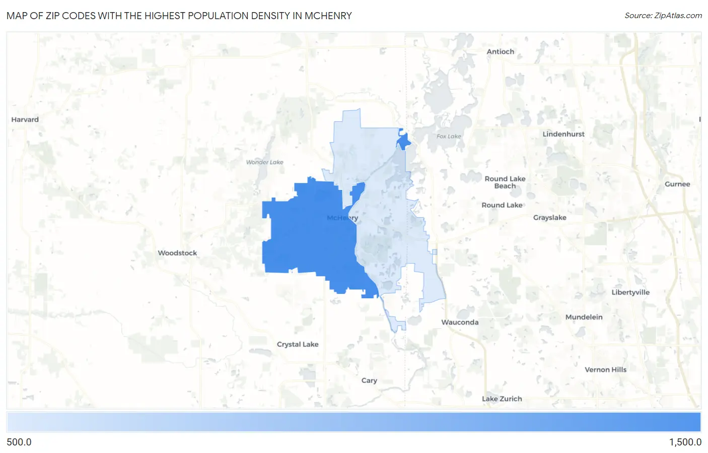 Zip Codes with the Highest Population Density in Mchenry Map