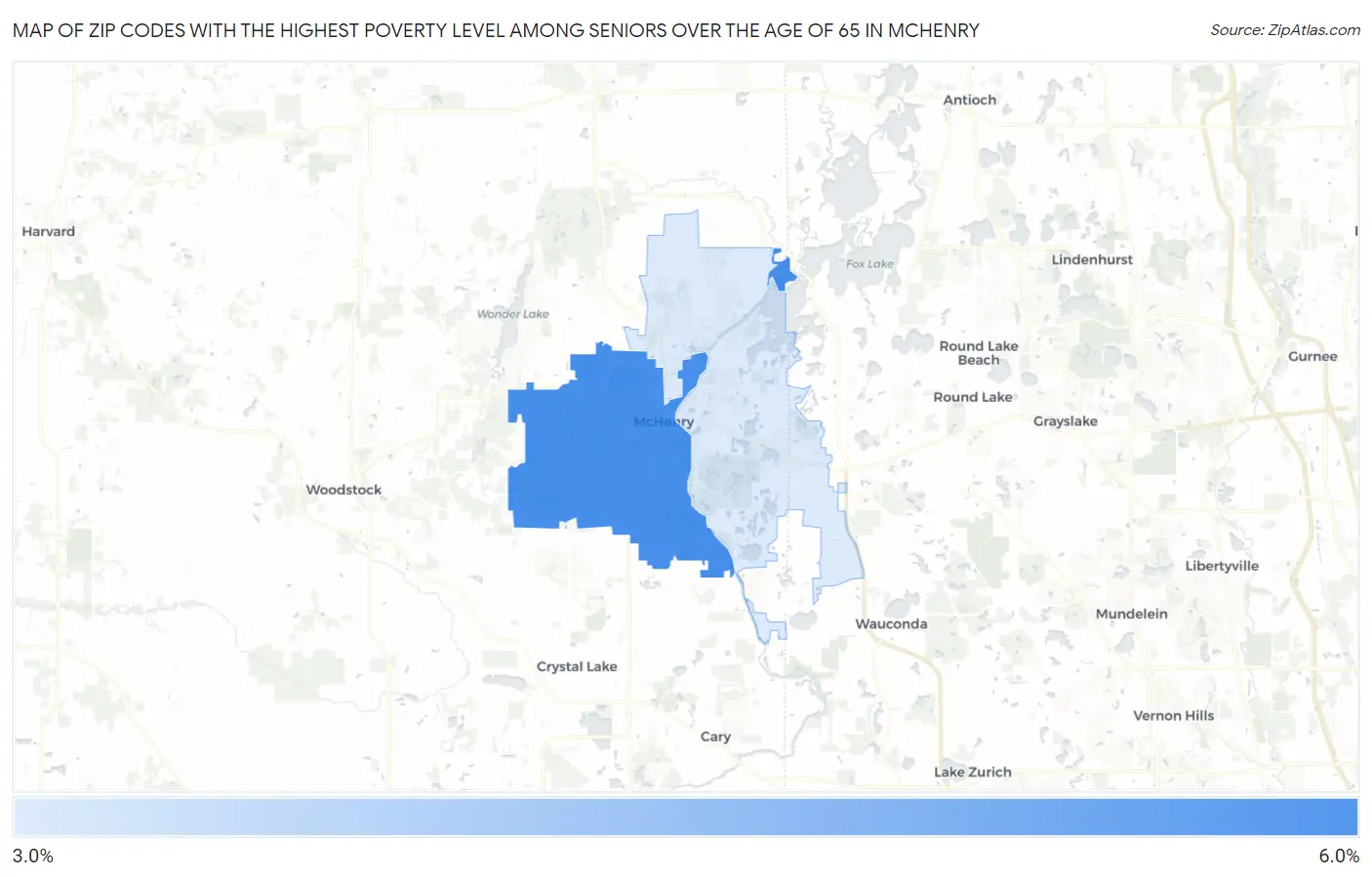 Zip Codes with the Highest Poverty Level Among Seniors Over the Age of 65 in Mchenry Map