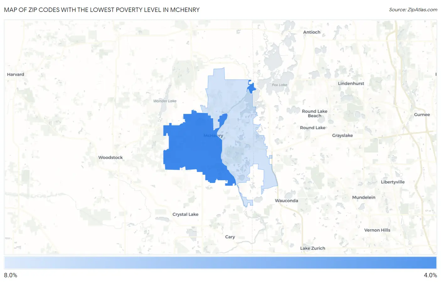 Zip Codes with the Lowest Poverty Level in Mchenry Map