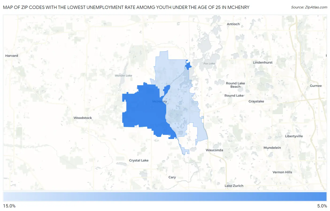 Zip Codes with the Lowest Unemployment Rate Amomg Youth Under the Age of 25 in Mchenry Map