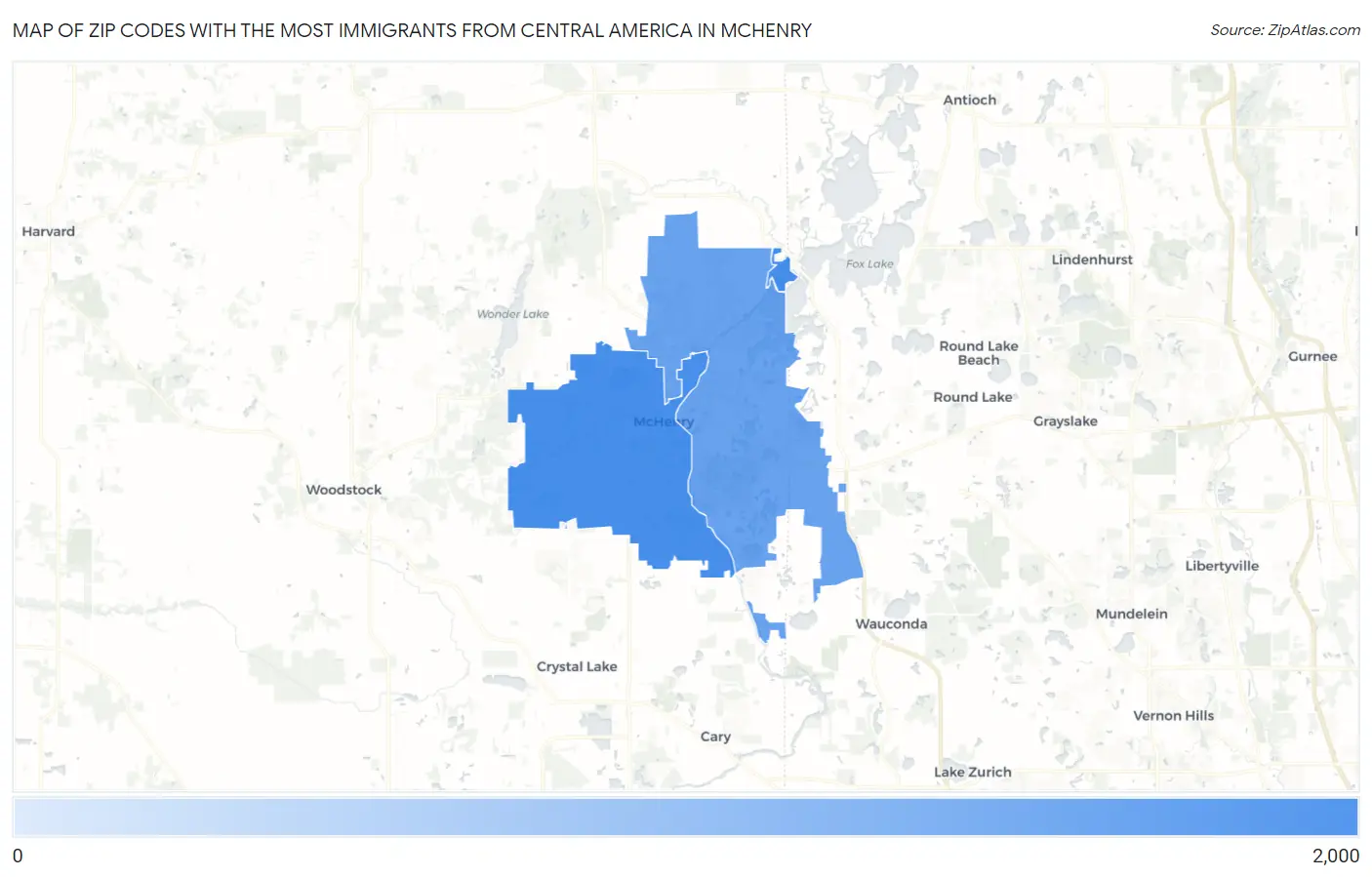 Zip Codes with the Most Immigrants from Central America in Mchenry Map