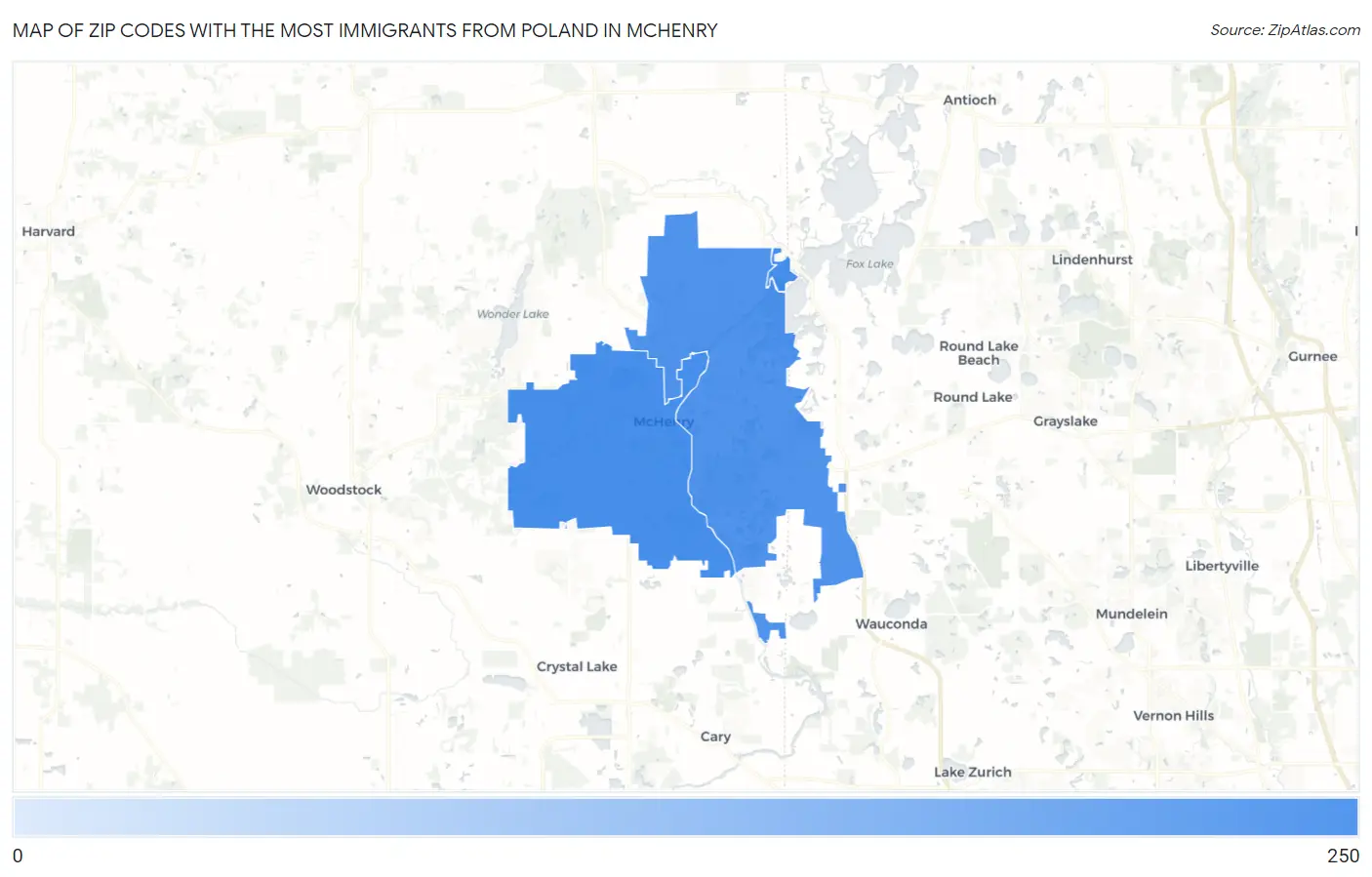 Zip Codes with the Most Immigrants from Poland in Mchenry Map