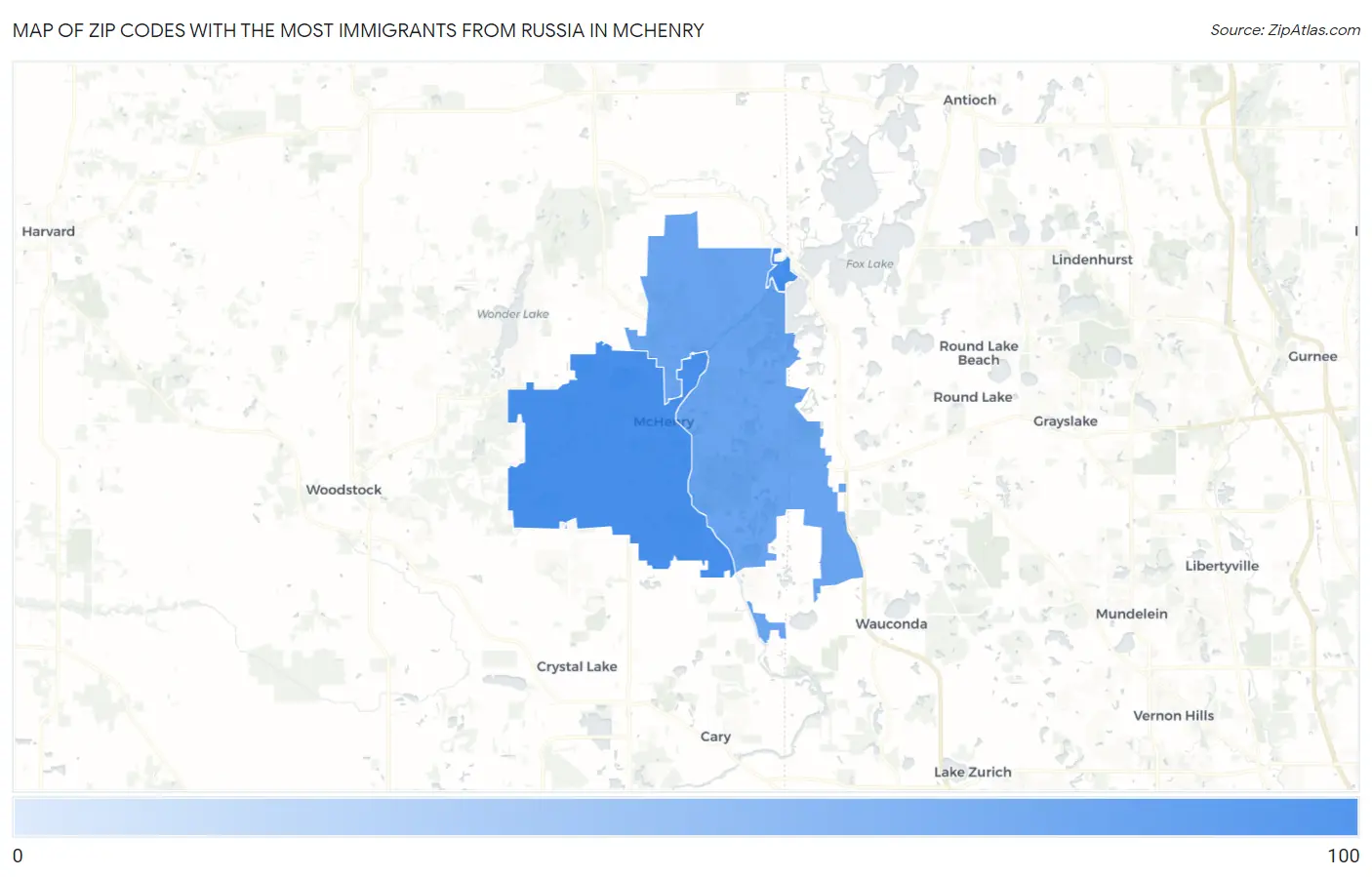 Zip Codes with the Most Immigrants from Russia in Mchenry Map