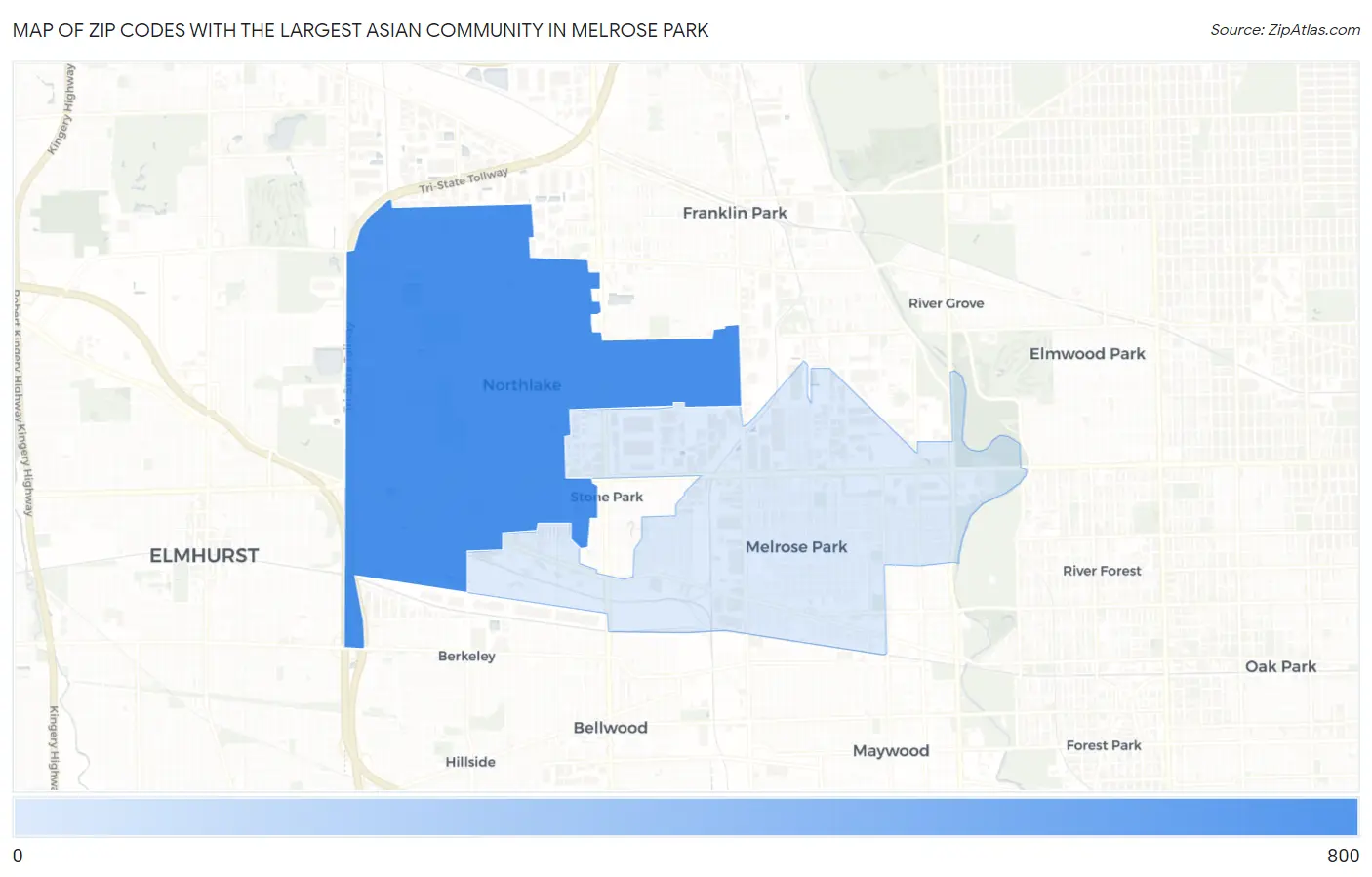Zip Codes with the Largest Asian Community in Melrose Park Map