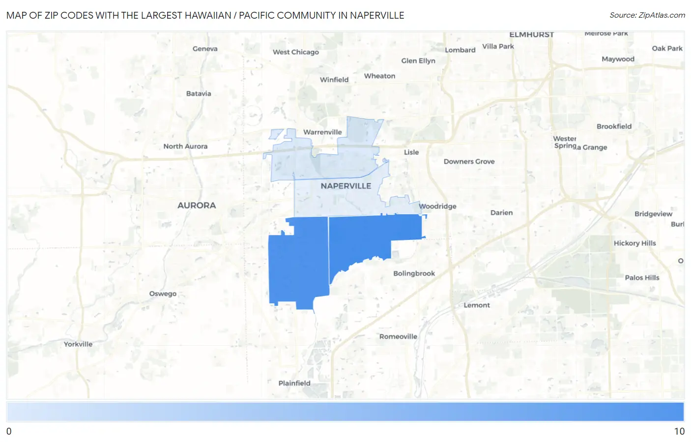 Zip Codes with the Largest Hawaiian / Pacific Community in Naperville Map