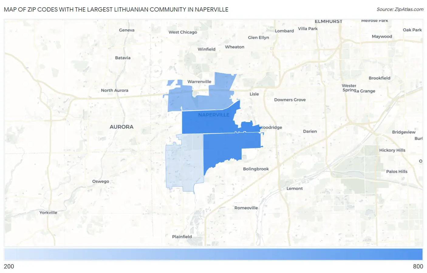 Zip Codes with the Largest Lithuanian Community in Naperville Map
