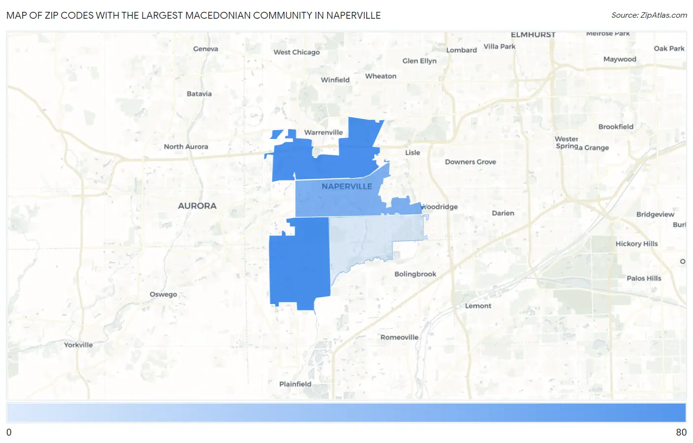Zip Codes with the Largest Macedonian Community in Naperville Map