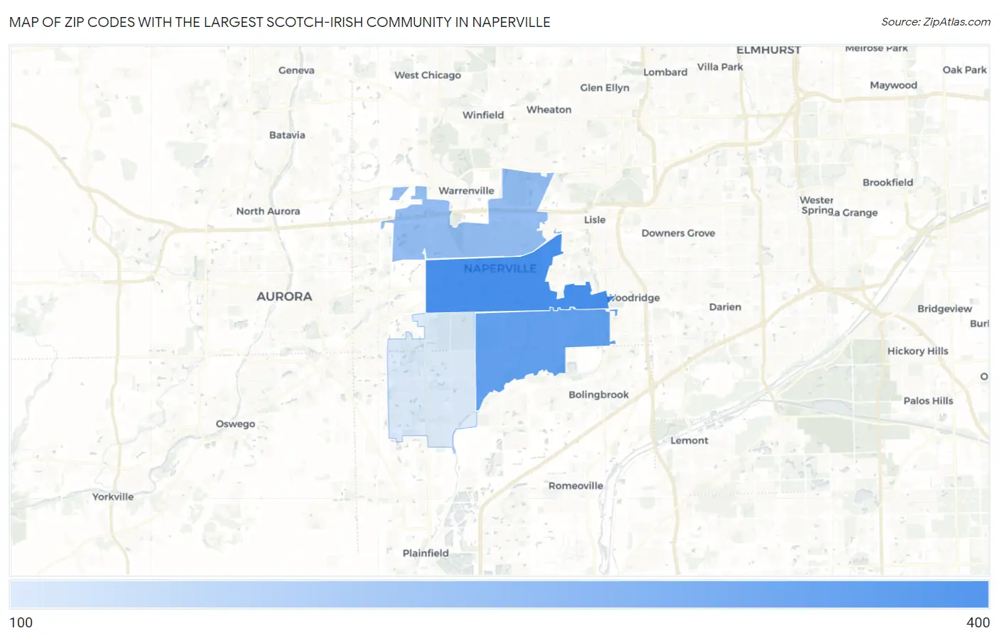 Zip Codes with the Largest Scotch-Irish Community in Naperville Map