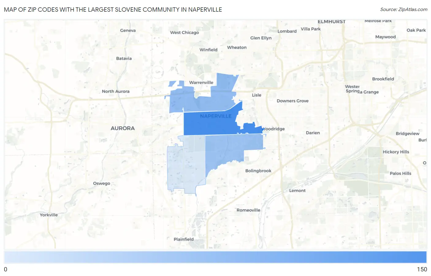 Zip Codes with the Largest Slovene Community in Naperville Map