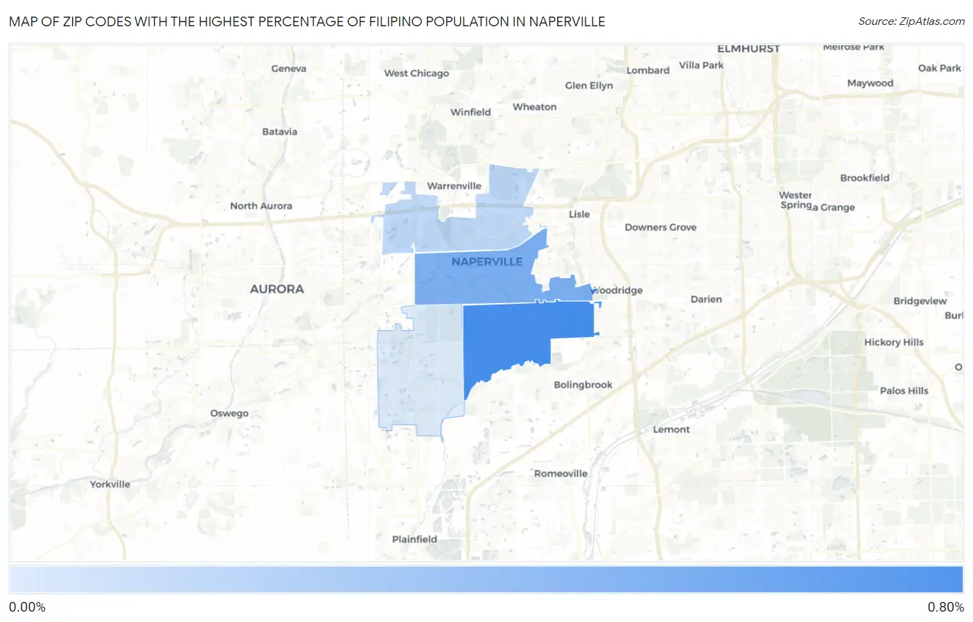 Zip Codes with the Highest Percentage of Filipino Population in Naperville Map