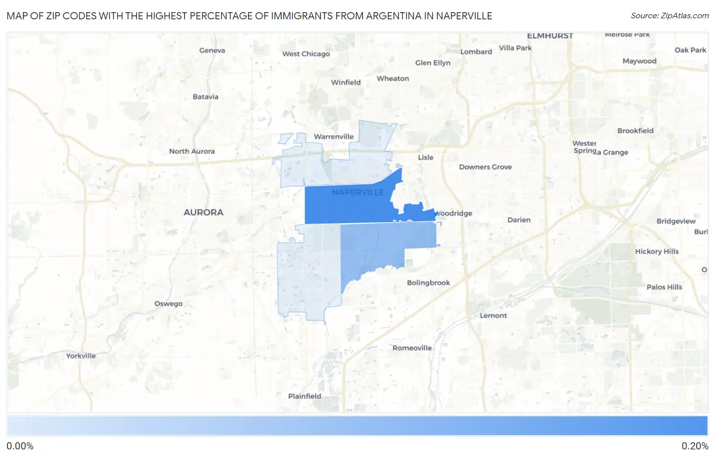 Zip Codes with the Highest Percentage of Immigrants from Argentina in Naperville Map