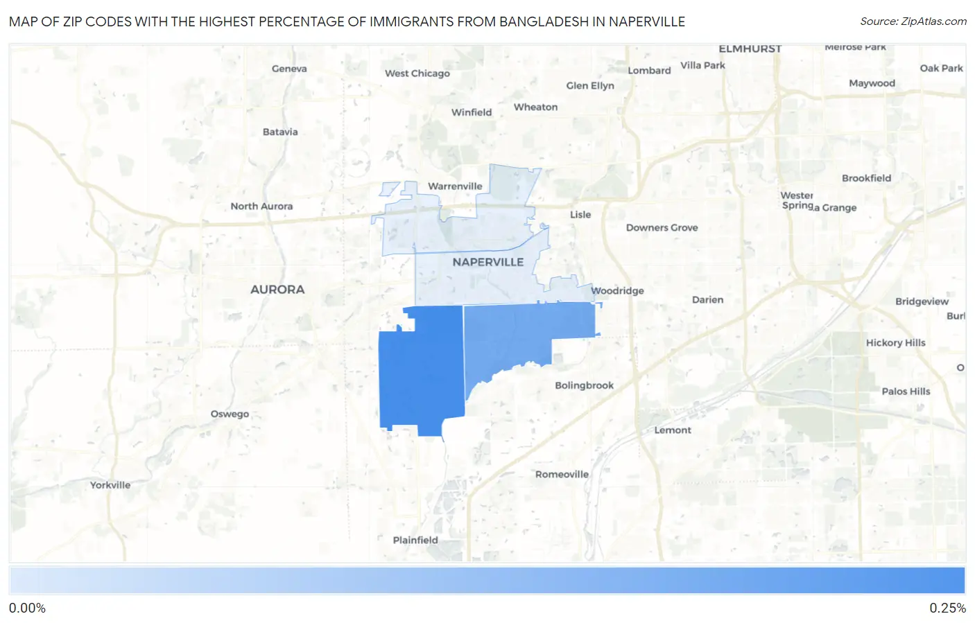 Zip Codes with the Highest Percentage of Immigrants from Bangladesh in Naperville Map