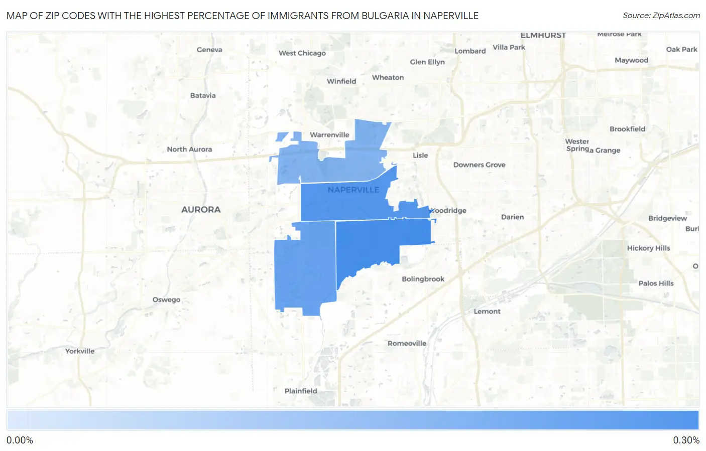 Zip Codes with the Highest Percentage of Immigrants from Bulgaria in Naperville Map