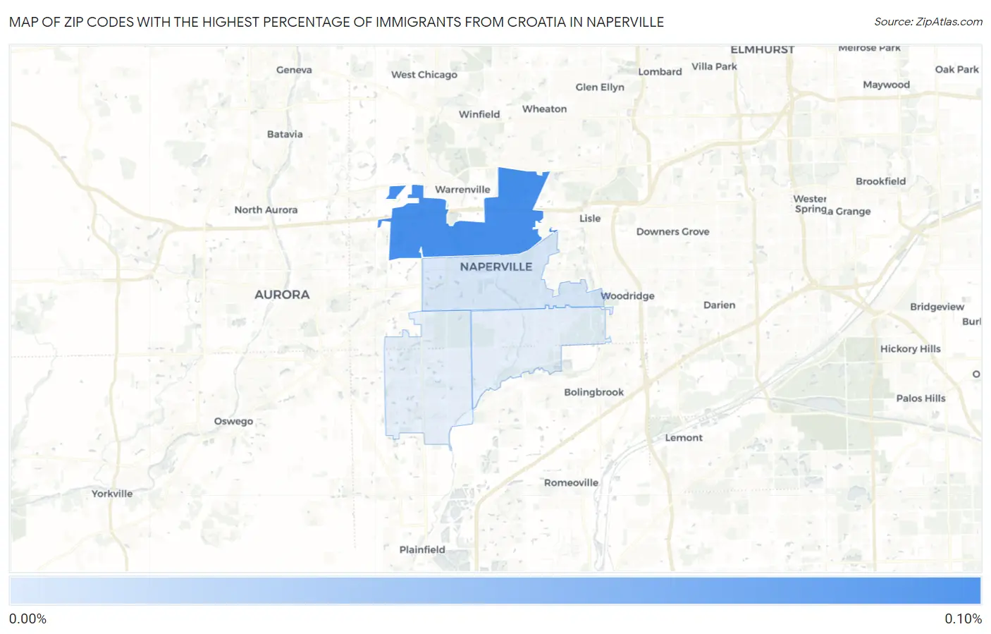 Zip Codes with the Highest Percentage of Immigrants from Croatia in Naperville Map