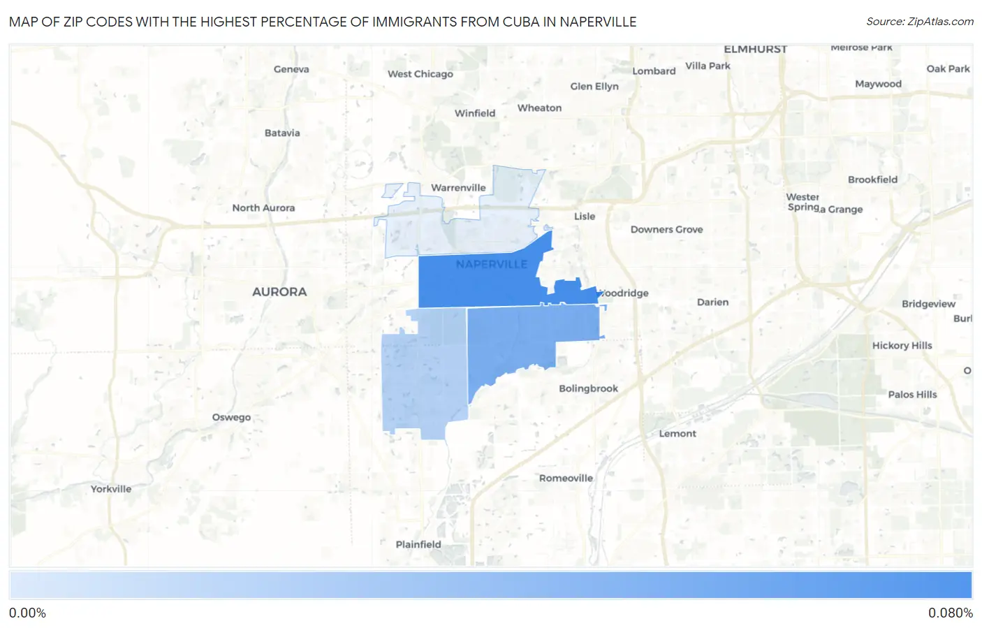Zip Codes with the Highest Percentage of Immigrants from Cuba in Naperville Map