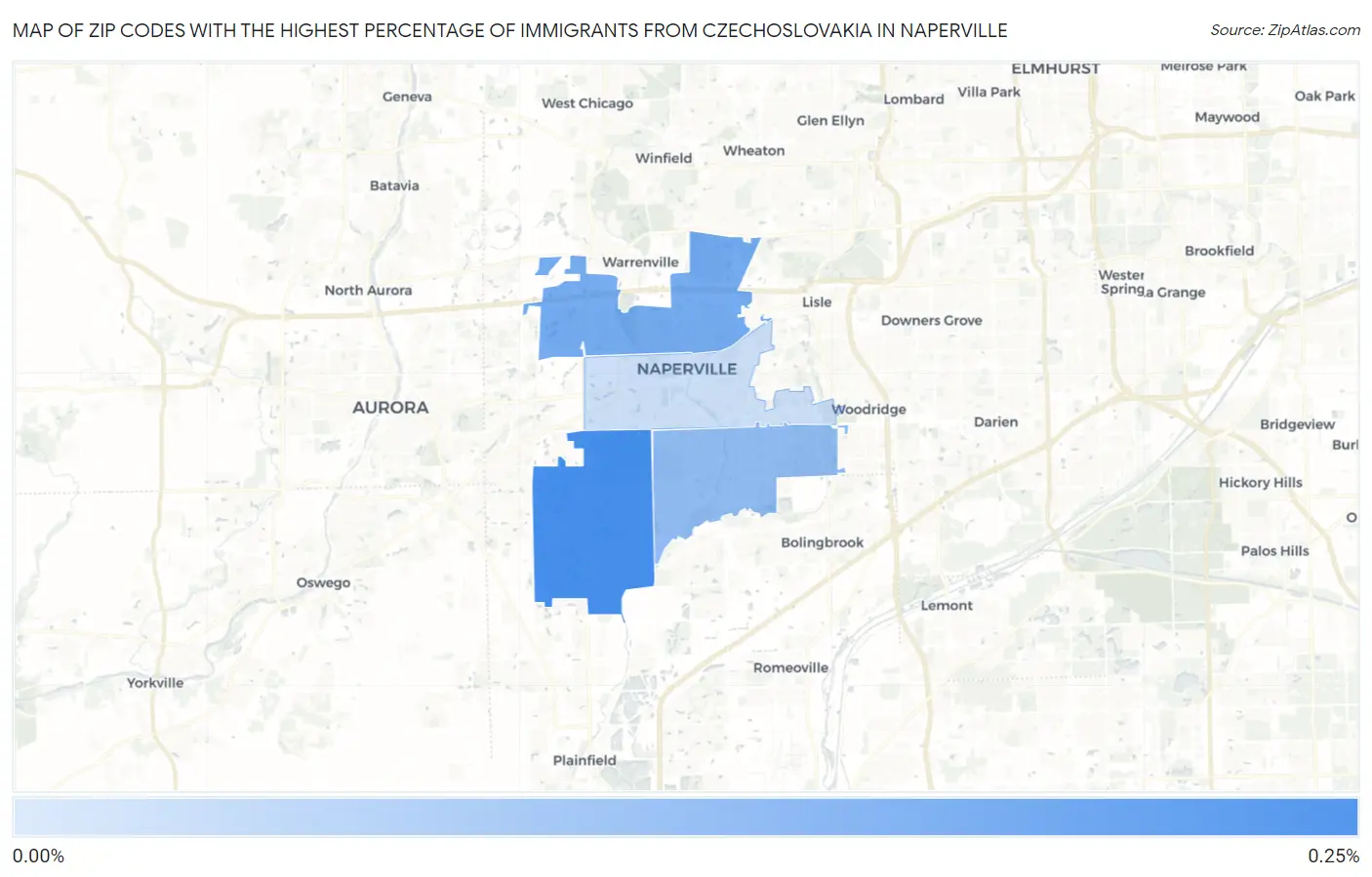 Zip Codes with the Highest Percentage of Immigrants from Czechoslovakia in Naperville Map