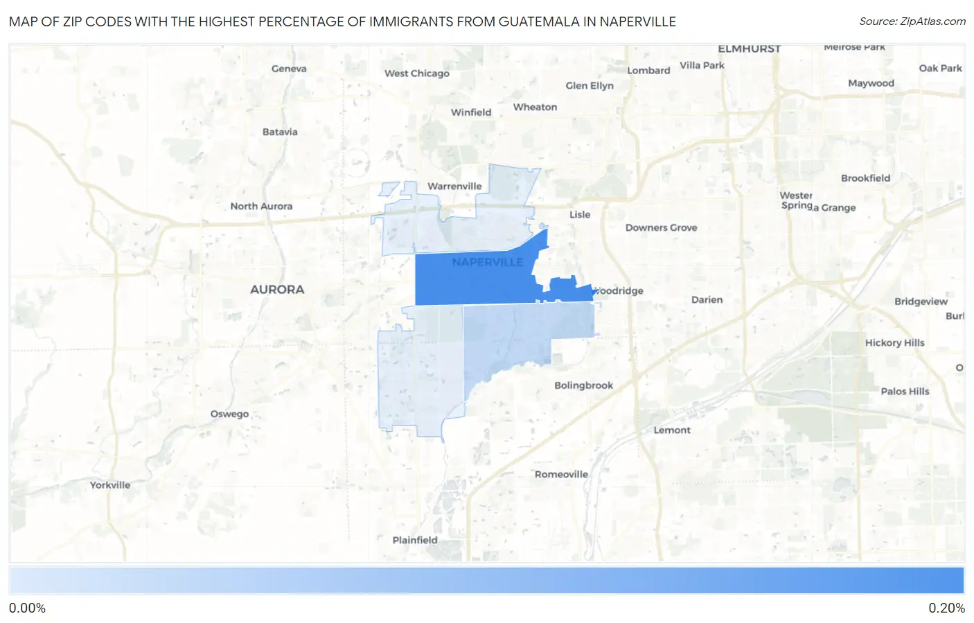 Zip Codes with the Highest Percentage of Immigrants from Guatemala in Naperville Map